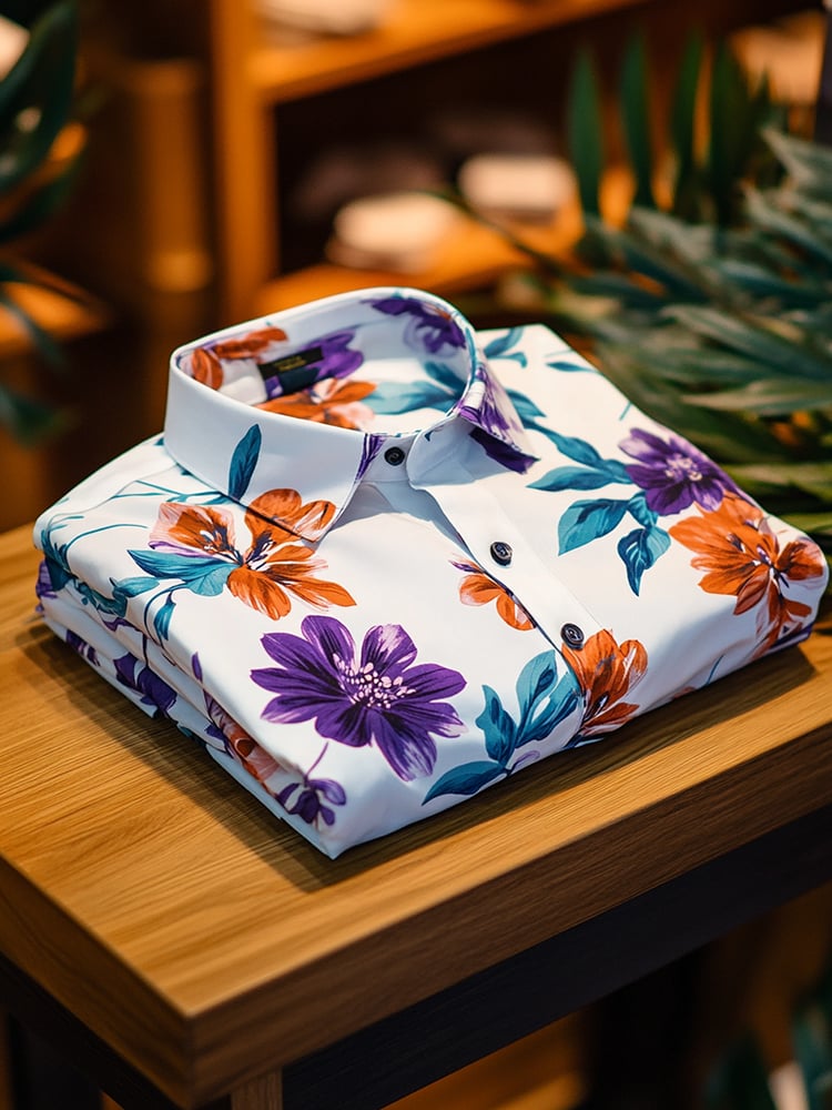 Camisa ejecutivo de lujo floral estampado de manga corta para hombre