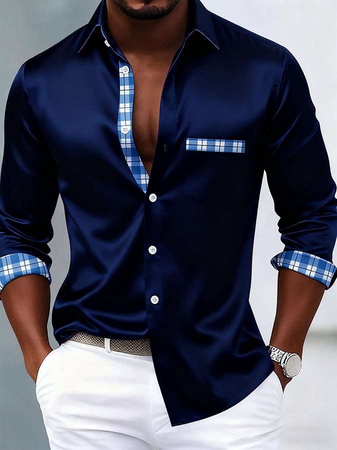 para hombre de modaable ejecutivo de lujo Contrasting Color Design estampado de manga largad camisa