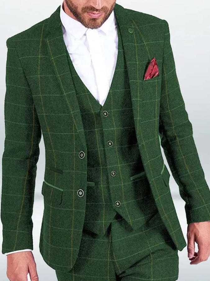Ejecutivo Single-Breasted a cuadros Contrast Color Suit Three-Piece Suit para hombre