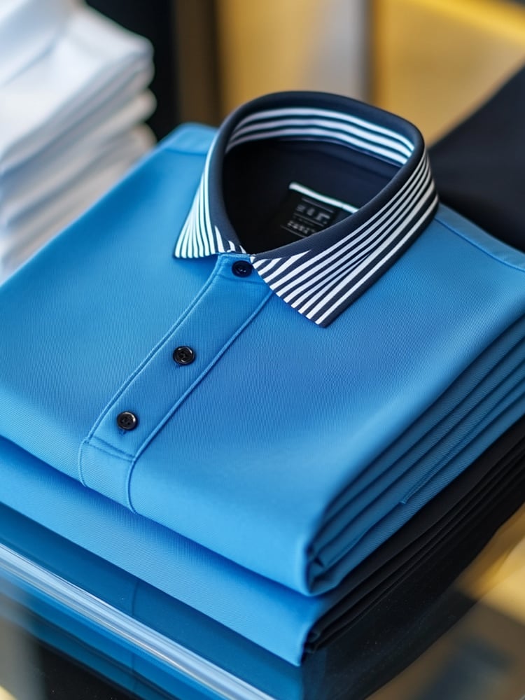 Camisa polo ejecutivo Blue a rayas Solid de manga corta para hombre