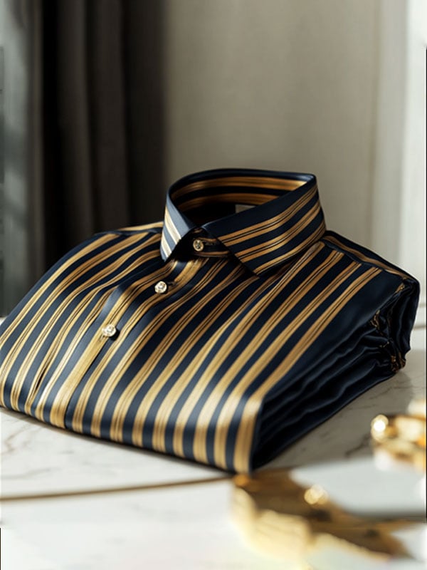 Camisa Deluxe ejecutivo a rayas solapa de manga corta para hombre