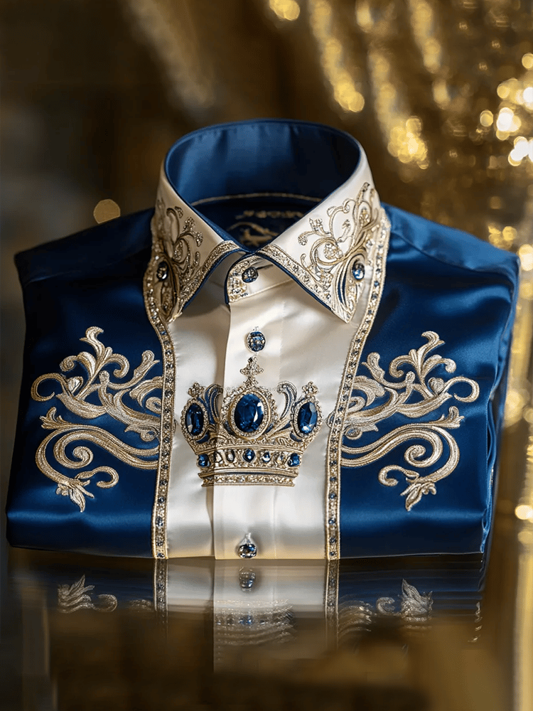 Camisa satén Luxe estampado de manga corta Button para hombre