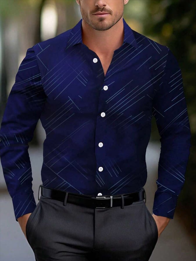Camisa geométrico rayas Design ejecutivo casual para hombre