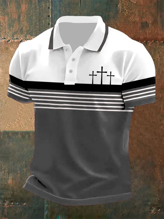 Camisa polo retro Faith casual estampado para hombre