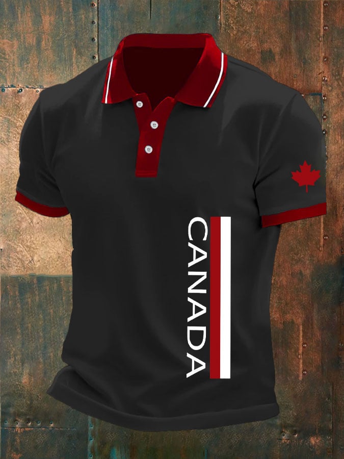 Camisa polo Canadian Maple Leaf retro casual para hombre