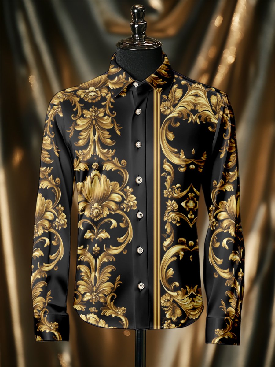 Camisa seda Baroque de lujo ejecutivo de manga larga para hombre