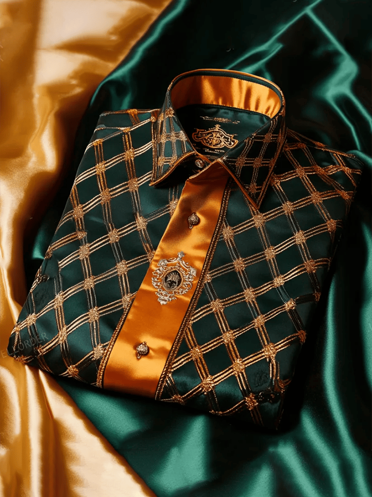 Camisa satén Luxe estampado de manga corta Button para hombre