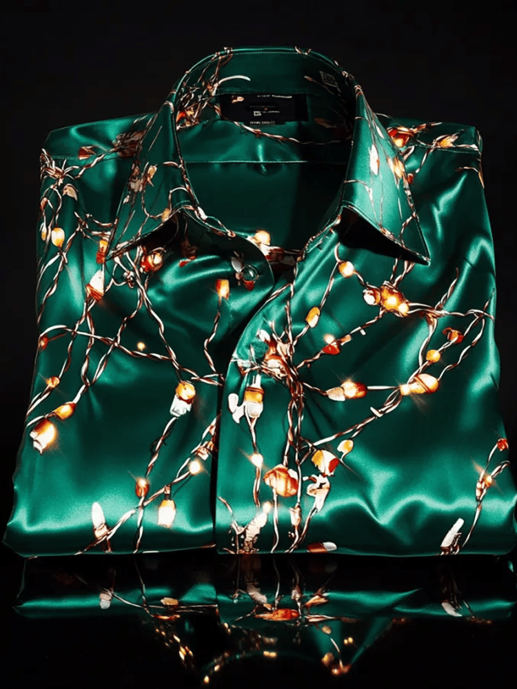 Camisa de lujo Romantic Christmas estampado de manga larga para hombre
