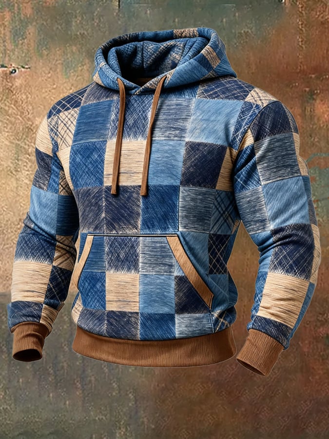 Sudadera retro desgastado en bloques de color estampado casual de manga larga para hombre