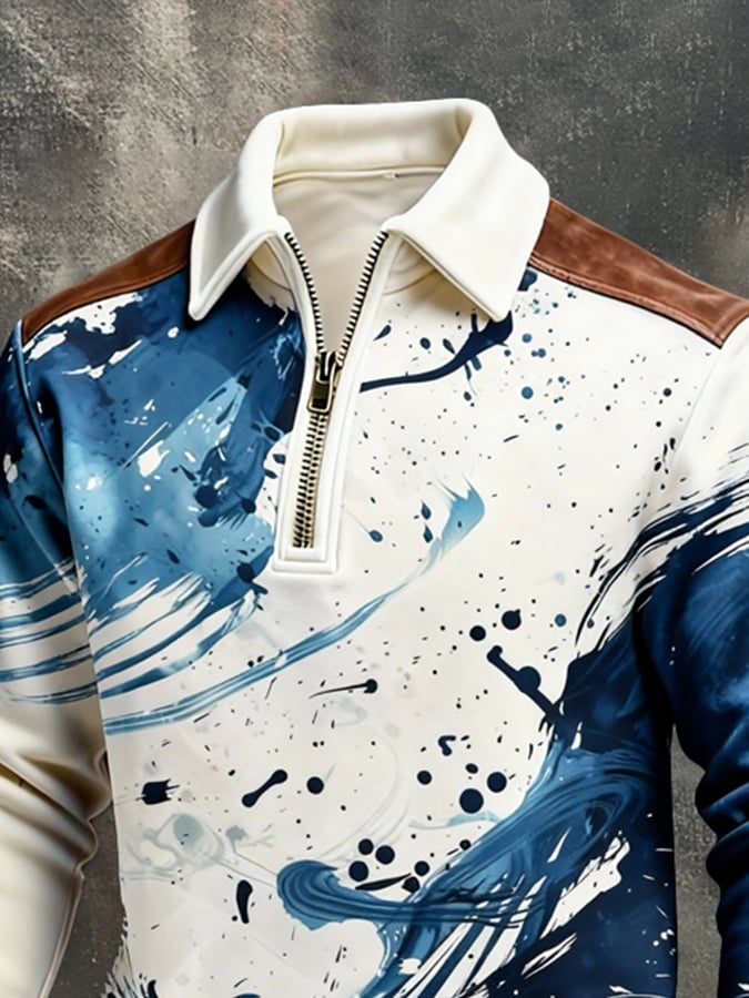 Sudadera retro en bloques de color estampado Color-Blocked con cierre para hombre