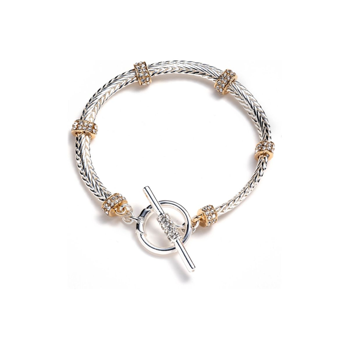 Two Tone Pave Rondelle Flex Bracelet - 1
