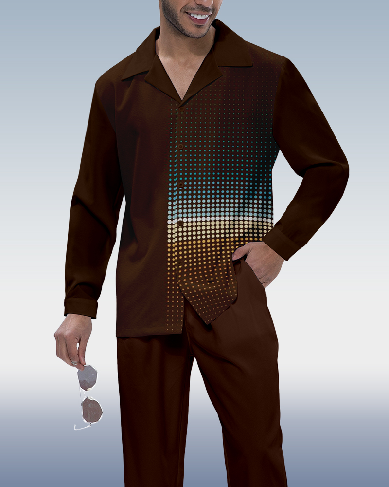 Dark Brown vintage Polka Dot estampado de manga larga Walking Suit 234 para hombre