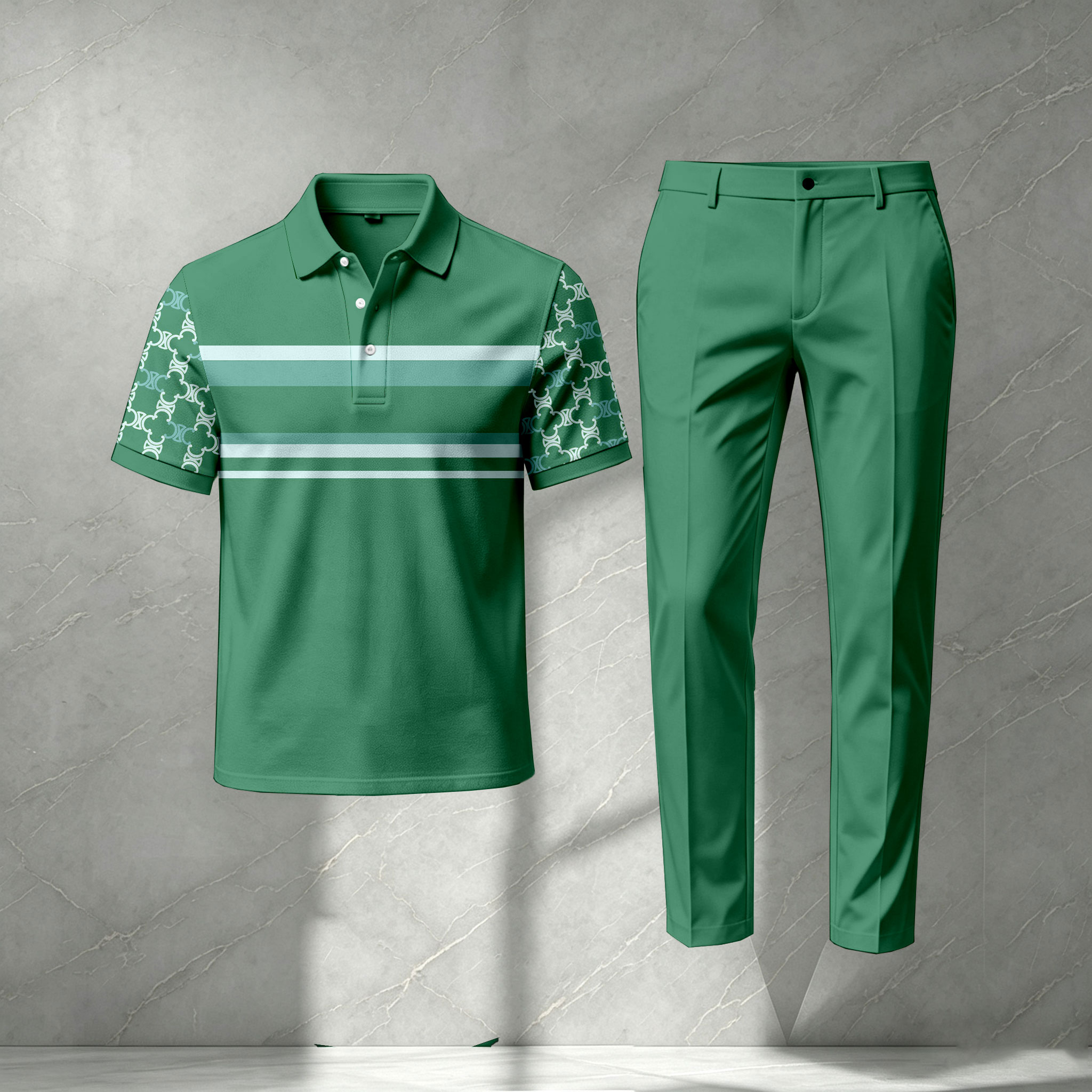 para hombre Green de manga corta camisa polo and pantalón Set