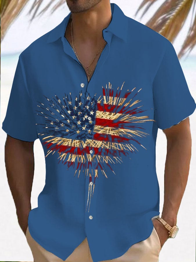 Camisa Independence Day vintage Heart Firepara trabajos estampado Holiday para hombre