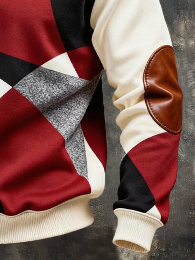 Sudadera vintage Color-Block estampado con cierre con gorrasucha para hombre