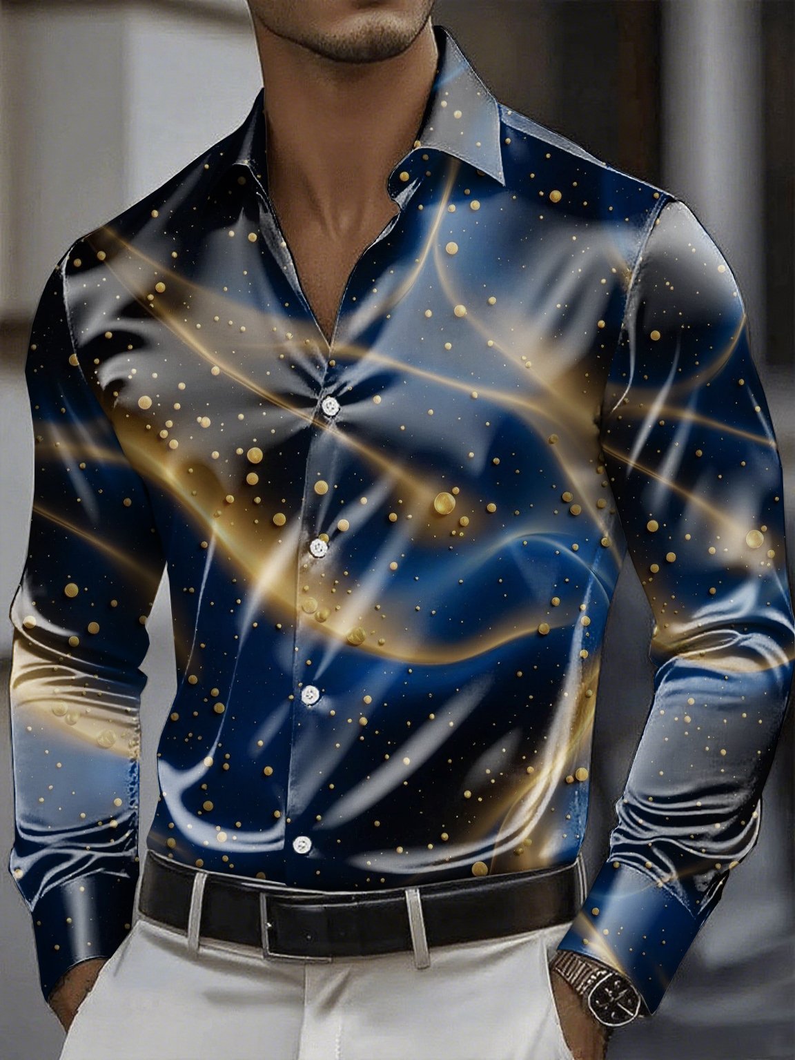 Camisa satén Luxe de manga larga con botones para hombre