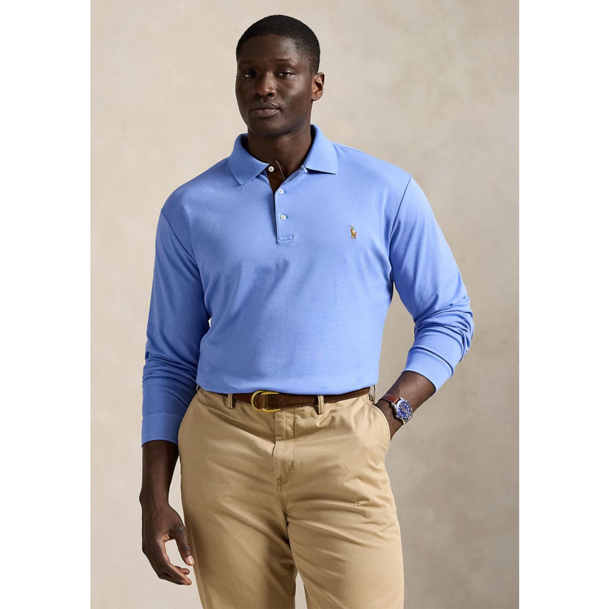 Big & Tall Soft Cotton Long Sleeve Polo Shirt - 1