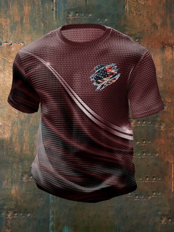 Camiseta casual Independence Day Flag gráfico estampado Round Neck de manga corta para hombre