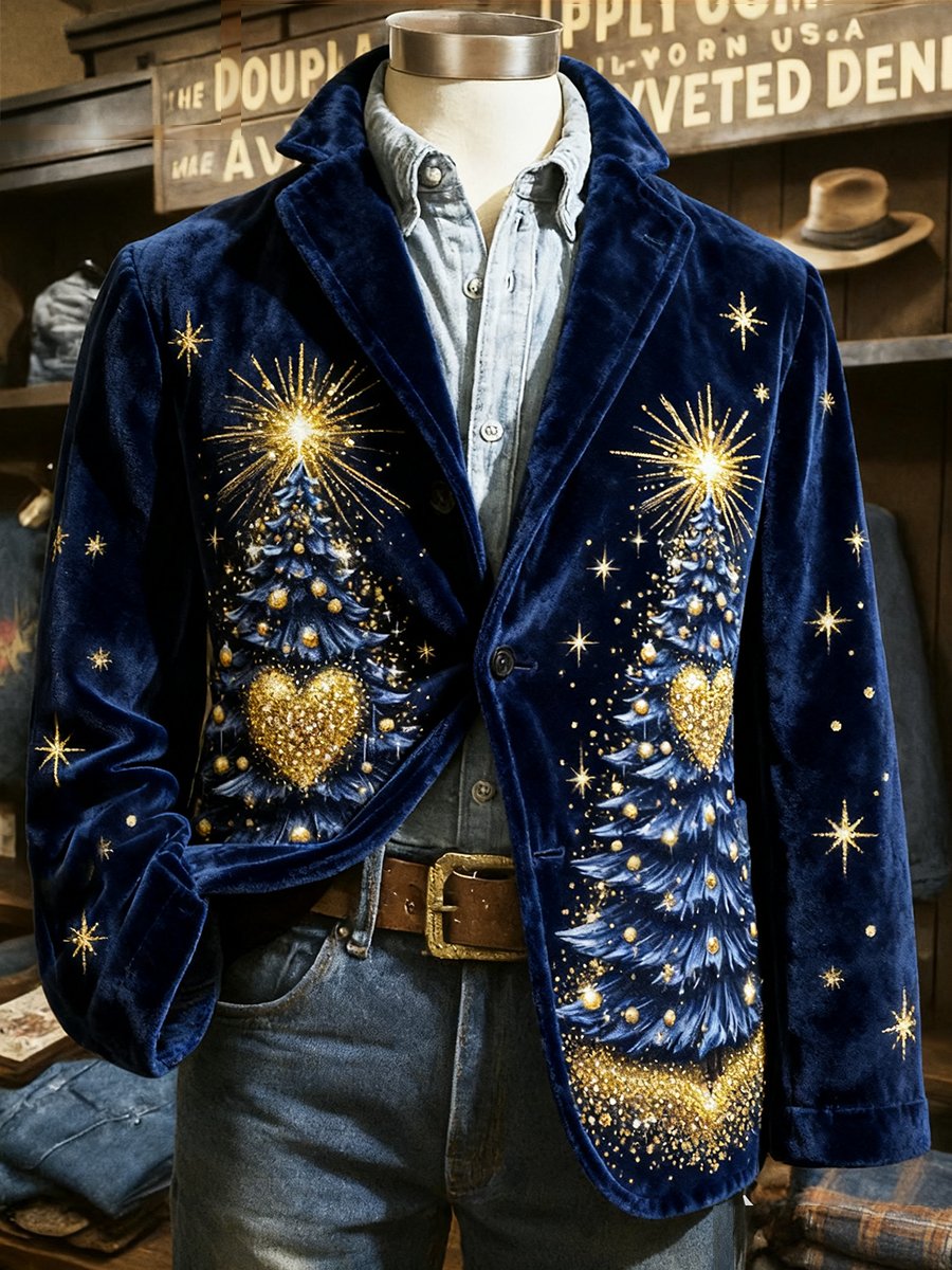 Chaqueta pana Heart Christmas Tree solapa Suit para hombre