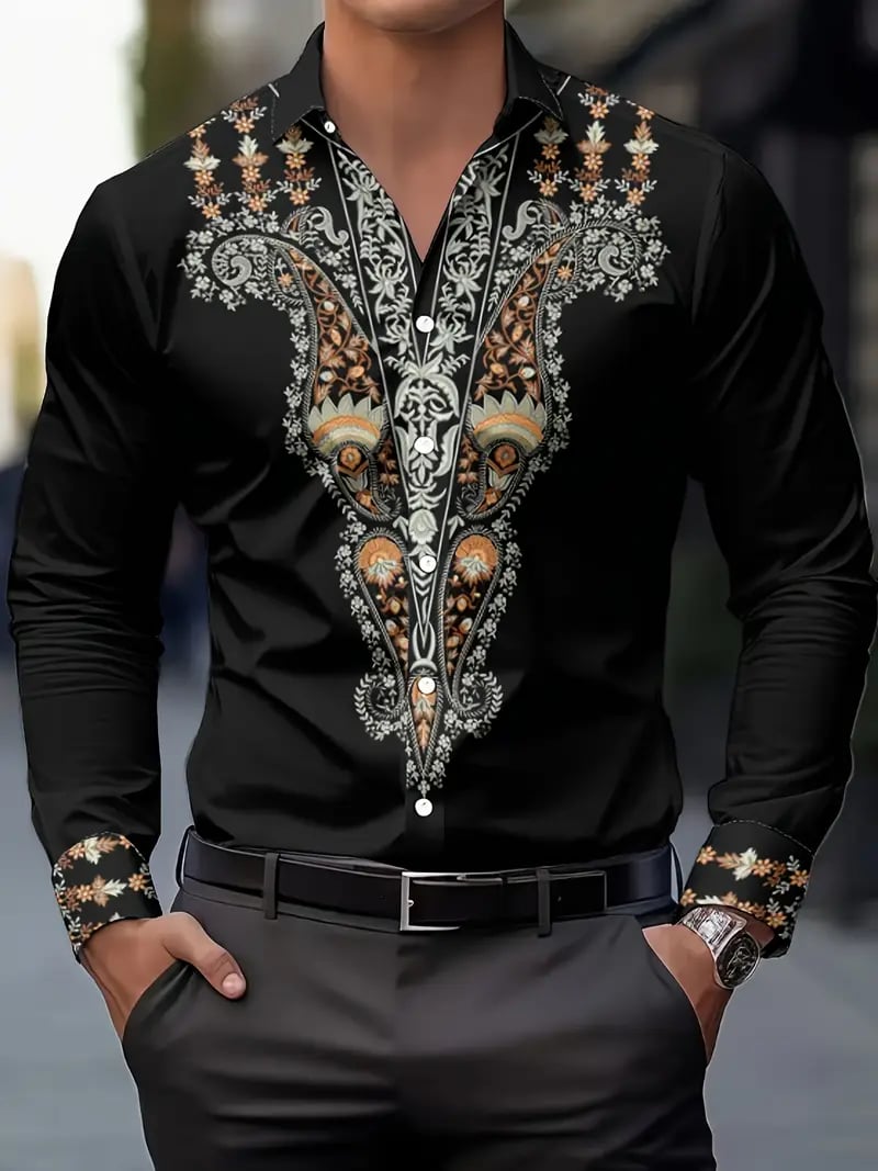 Camisa Street Style ejecutivo casual estampado de manga larga para hombre