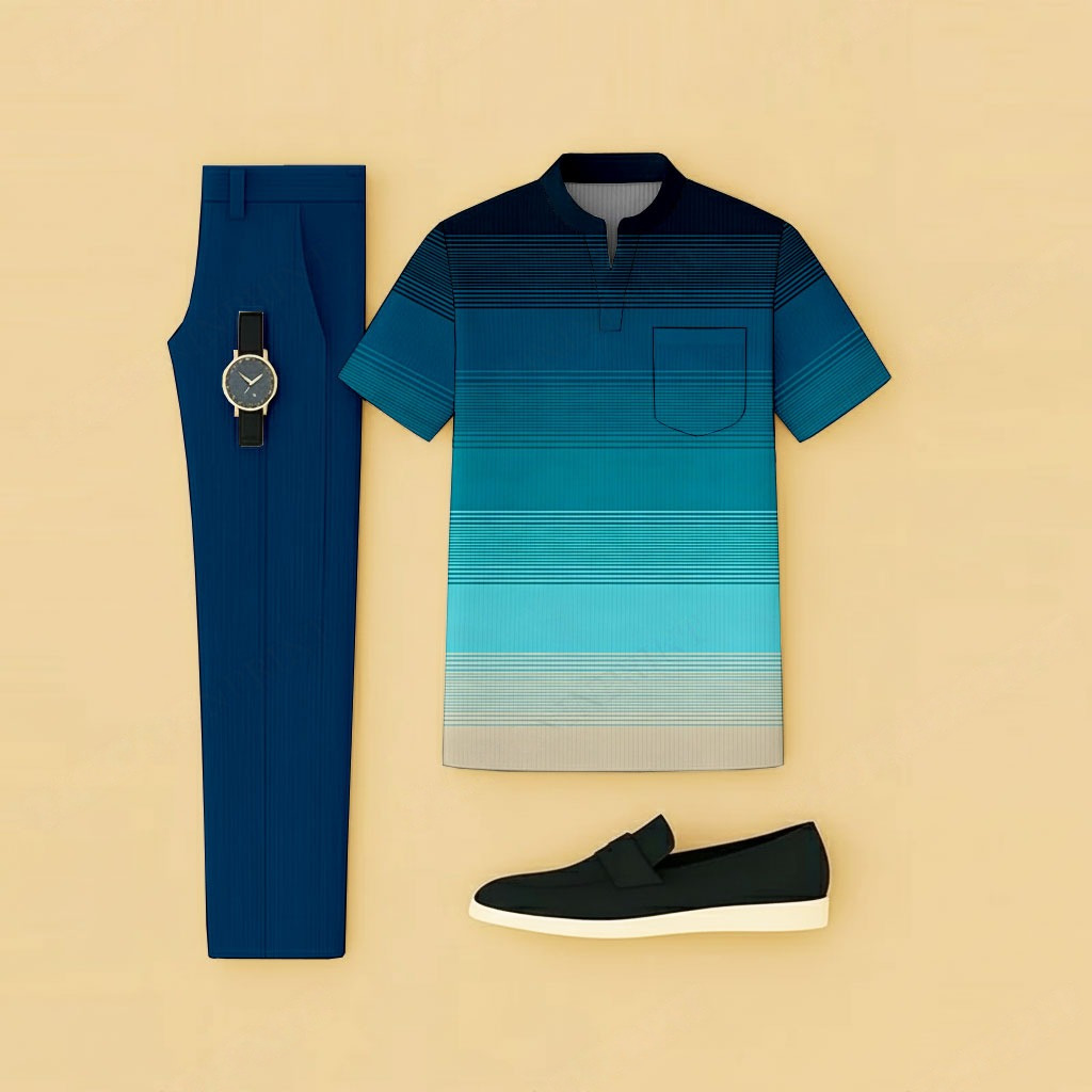 Conjunto de dos piezas casual Gradient Colors estampado de manga corta camiseta And pantalón para hombre