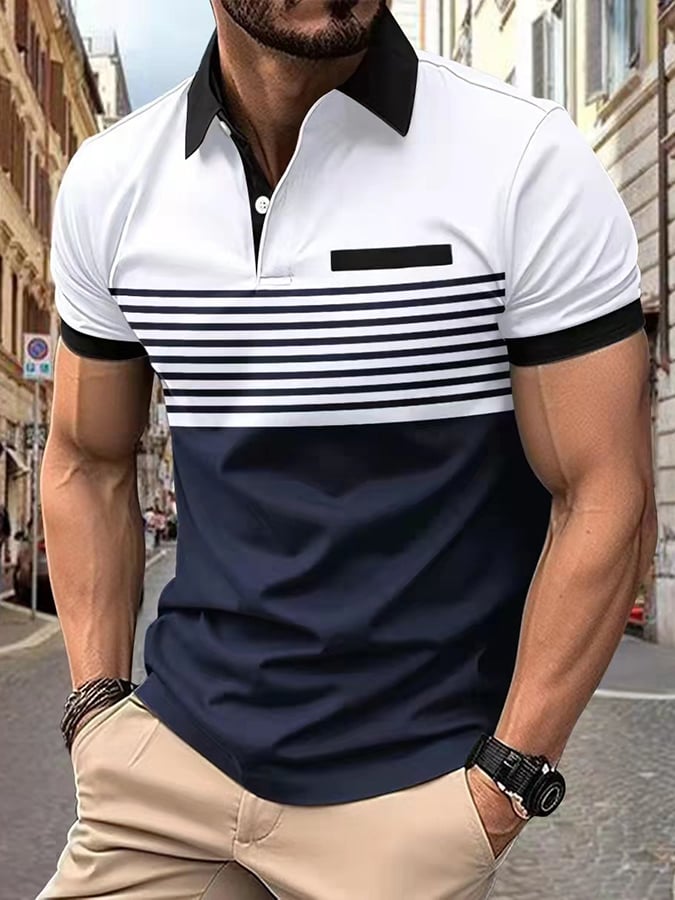 Camisa polo de modaable Contrast Color de manga corta para hombre