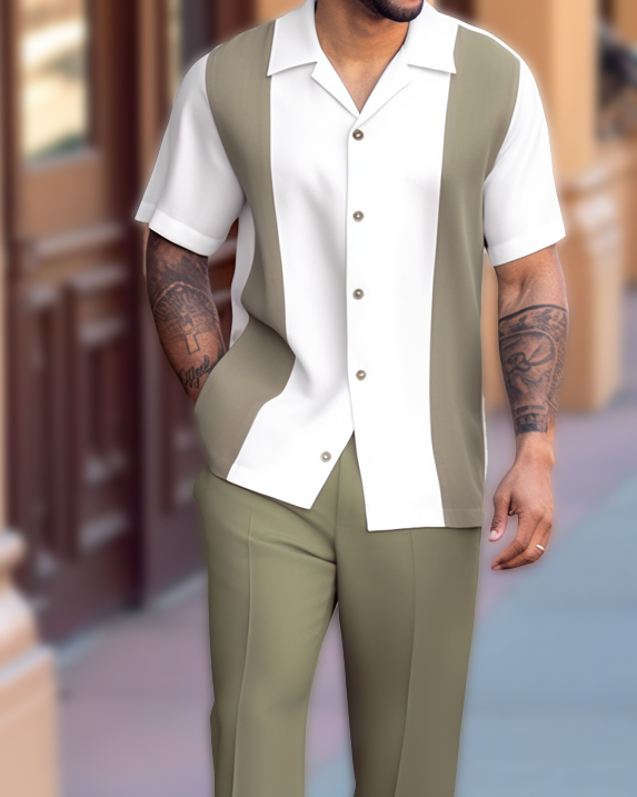 Camisa retro Colorblock de manga corta Walking Suit 1468 para hombre