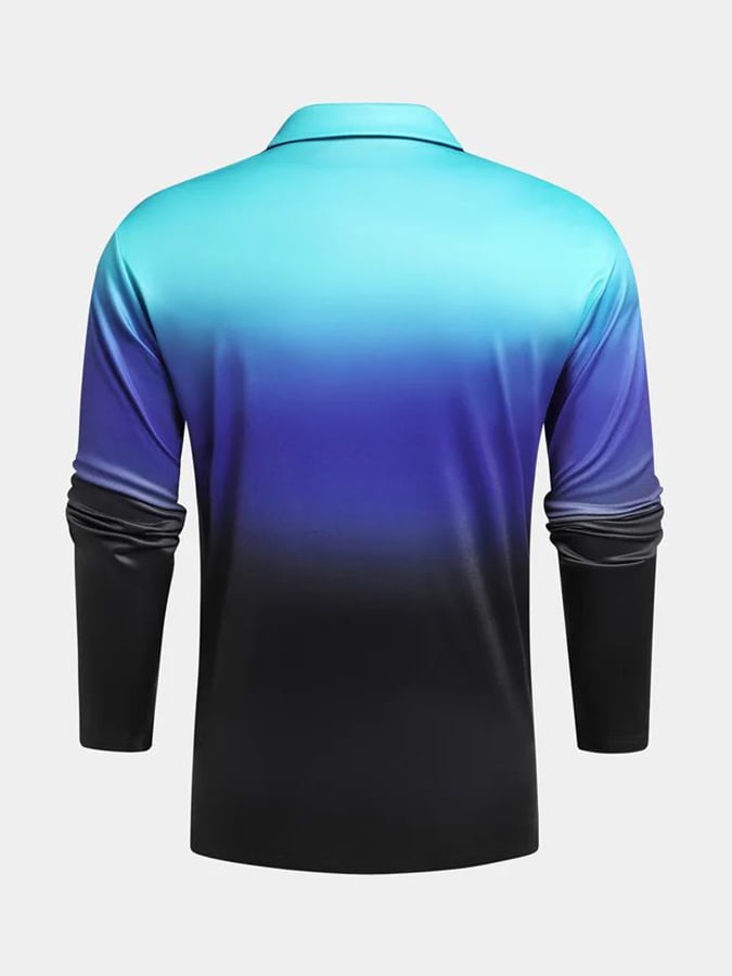 Camisa polo casual de moda degradado estampado de manga larga