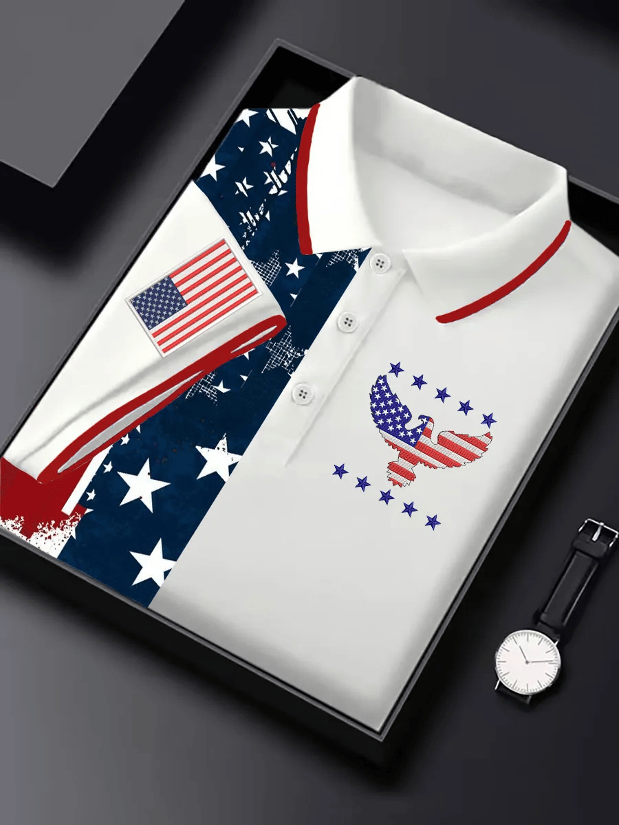 Camisa polo retro Independence Day Eagle estampado para hombre