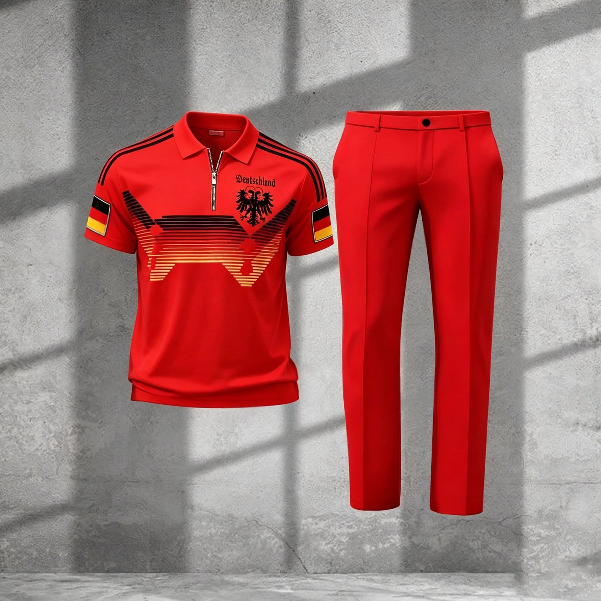 Conjunto de dos piezas casual Red estampado Polo de manga corta camiseta And pantalón para hombre