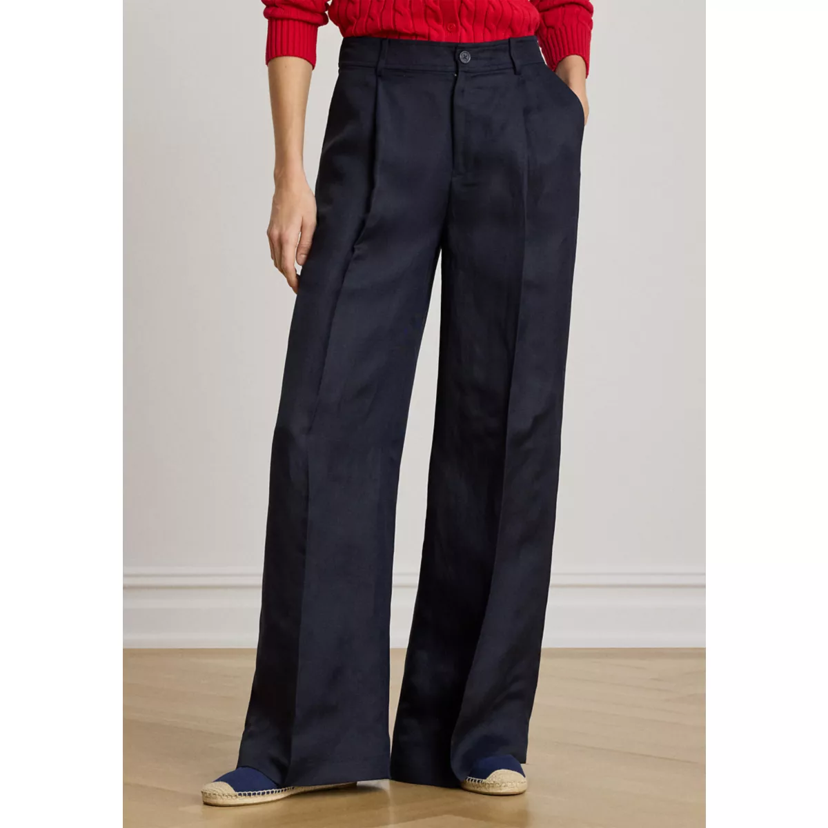 Women's Linen-Blend Twill Wide-Leg Pants - 1