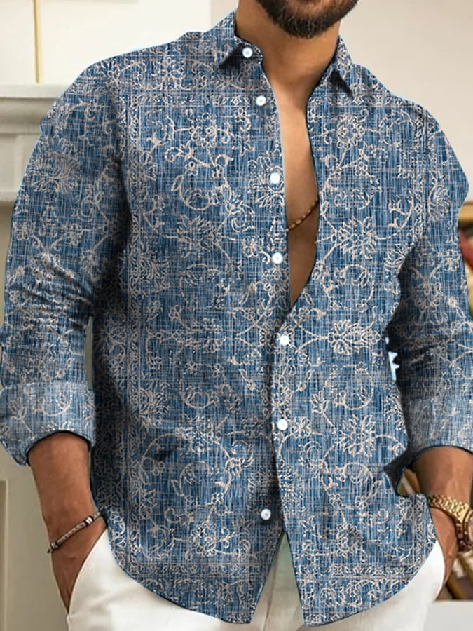 Camisa Ethnic retro Pattern Lapel para hombre