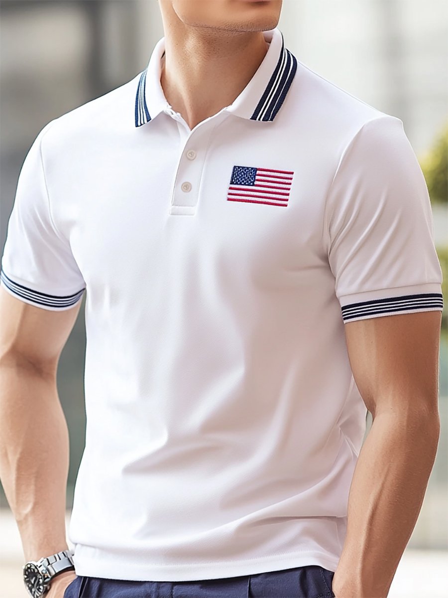 Camisa polo ejecutivo casual Independence Day Button de manga corta para hombre
