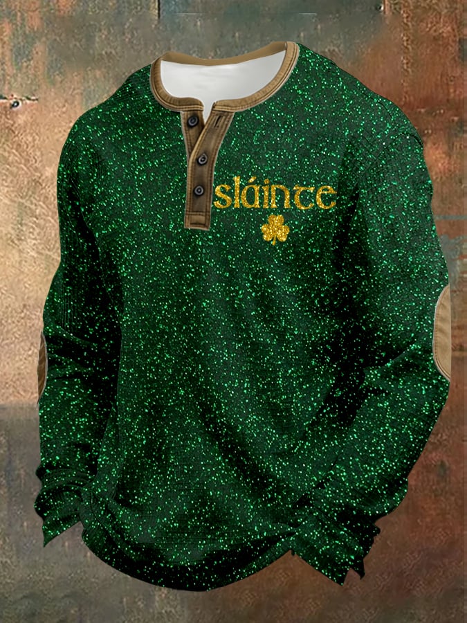 Camisa casual Saint Patrick's Day Clover Waffle Henley para hombre