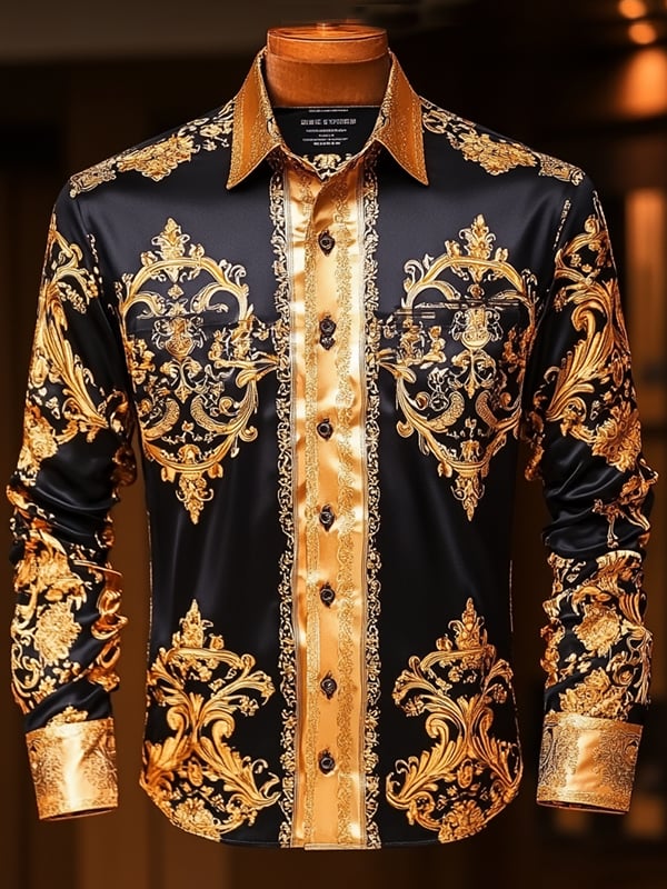 Camisa satén Luxe de manga larga con botones para hombre