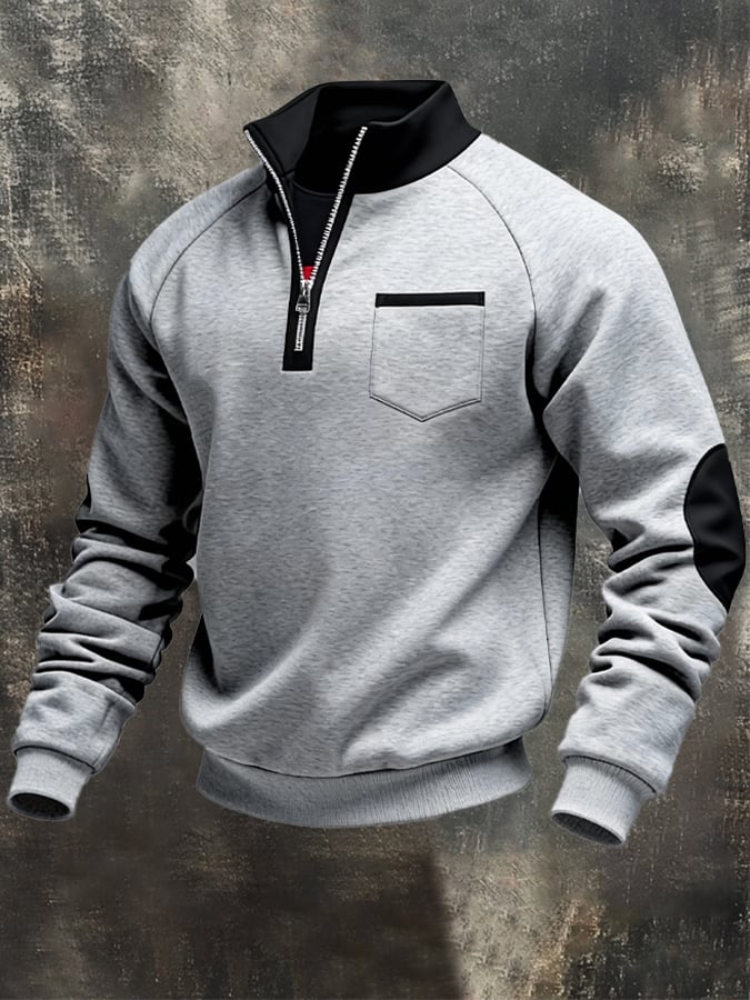 Sudadera retro Patchpara trabajo Comfortable en bloques de color cierre para hombre