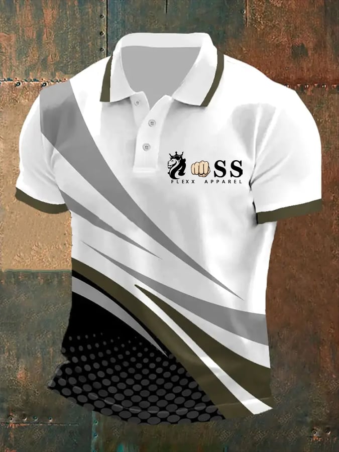 Camisa polo retro Letter estampado casual para hombre