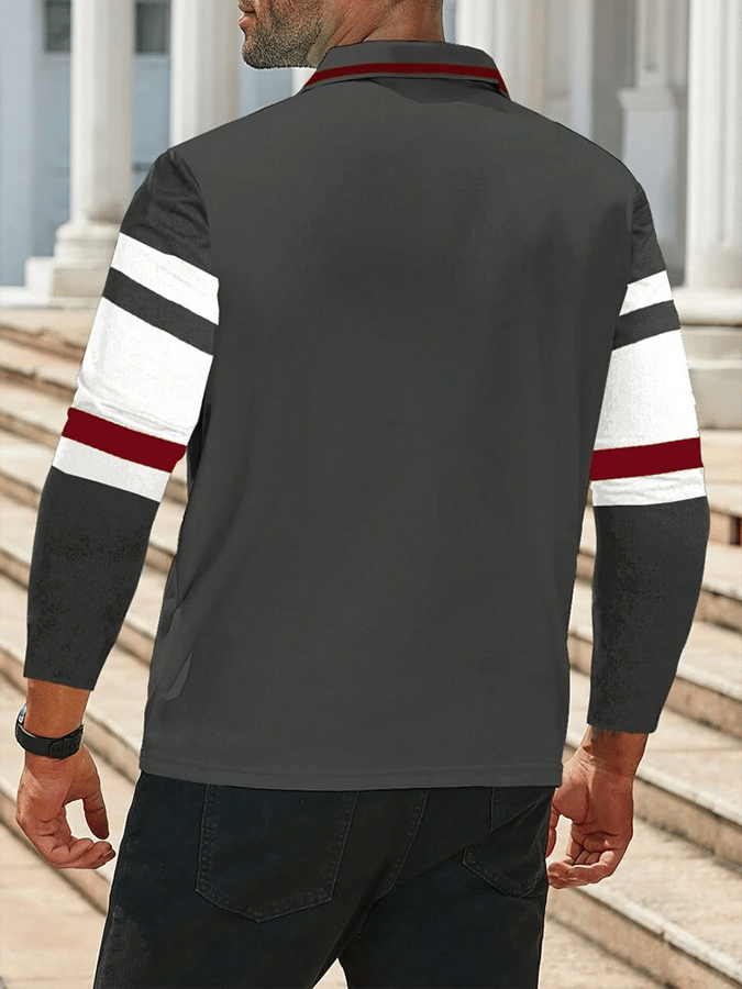 Camisa polo a rayas ejecutivo casual de manga larga para hombre