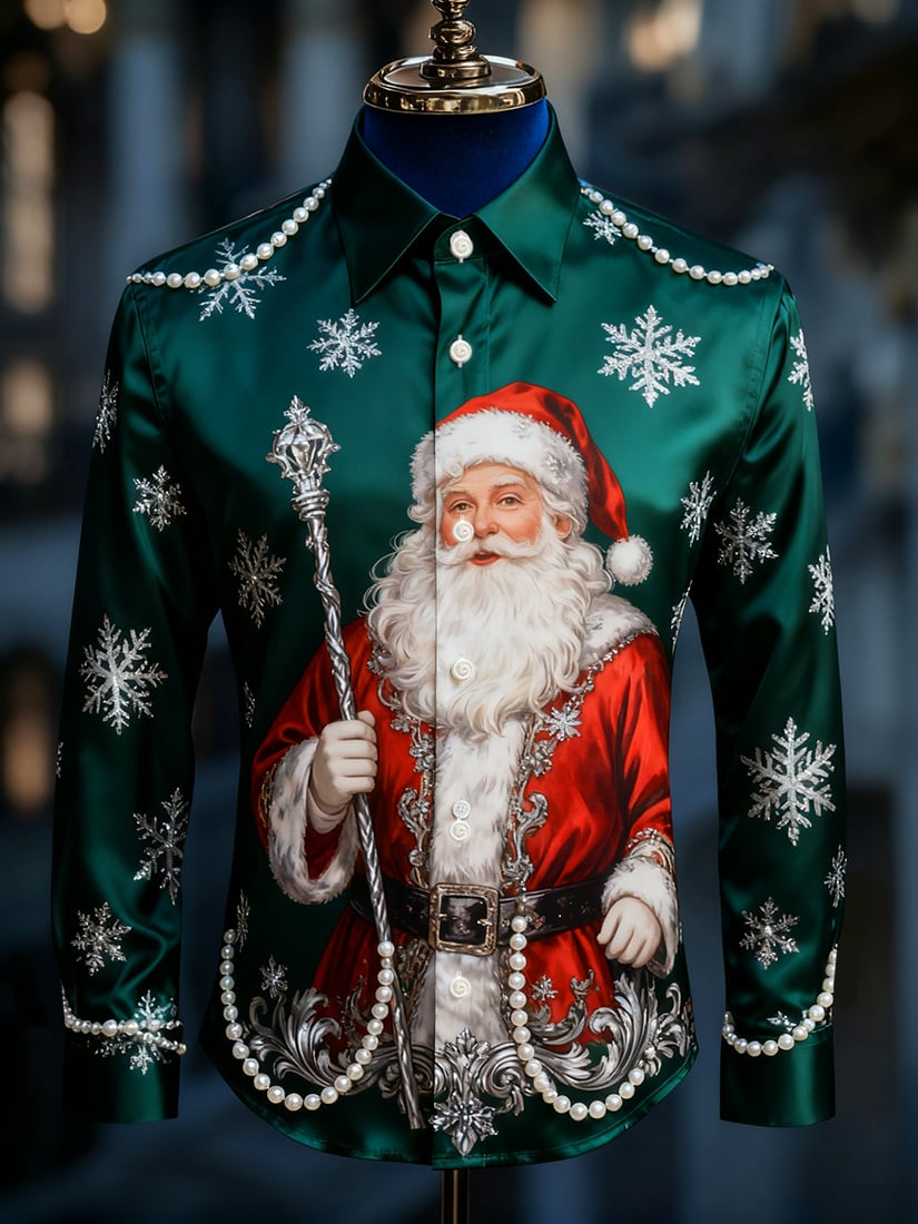 Camisa Christmas de manga larga con botones para hombre