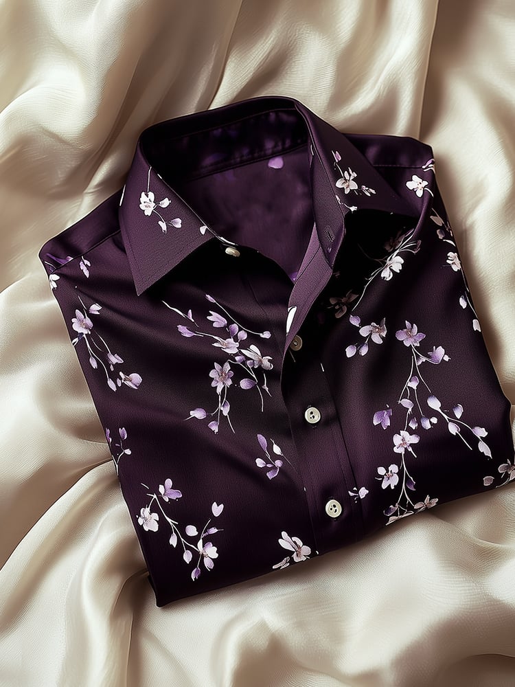 Camisa ejecutivo casual floral solapa de manga corta para hombre
