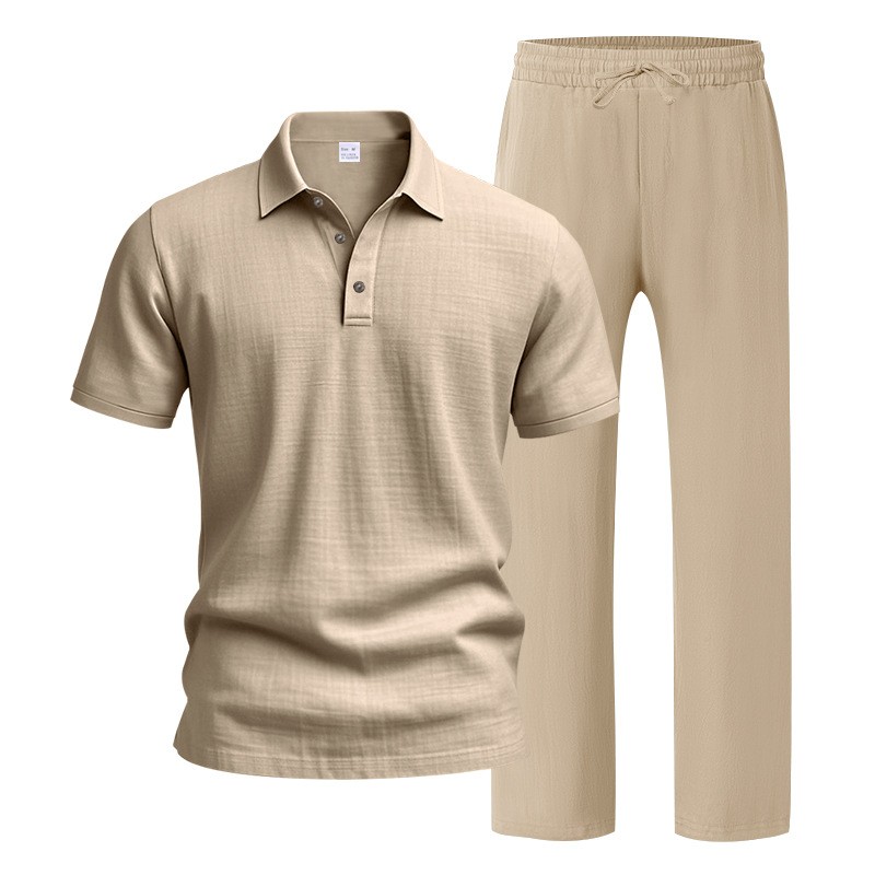 Conjunto de dos piezas de lino Beach , casual de manga corta con botones camisa and holgado Long pantalón Set, Lightweight transpirable Summer Outfit, Relaxed Fit Drawstring Loungewear for Vacation Travel Resort para uso diario Wear Comfortable elegante para hombre