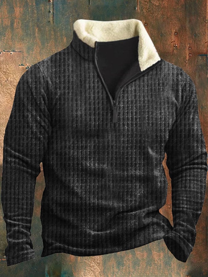 Sudadera casual cierre solapa de manga larga para hombre