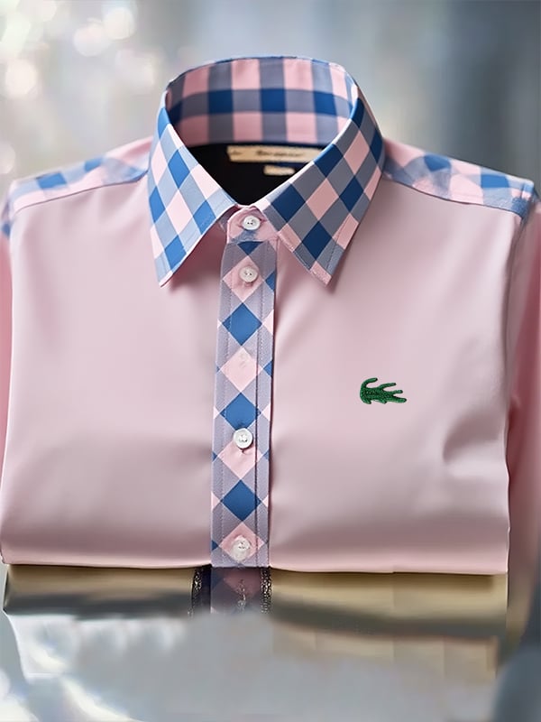 Camisa clásico ejecutivo Check Logo solapa de manga corta para hombre
