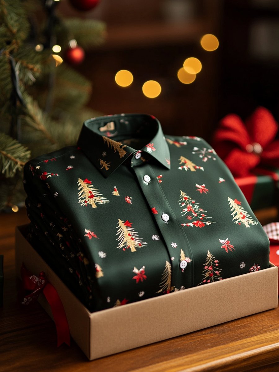 Camisa ejecutivo Holly Christmas de manga larga para hombre