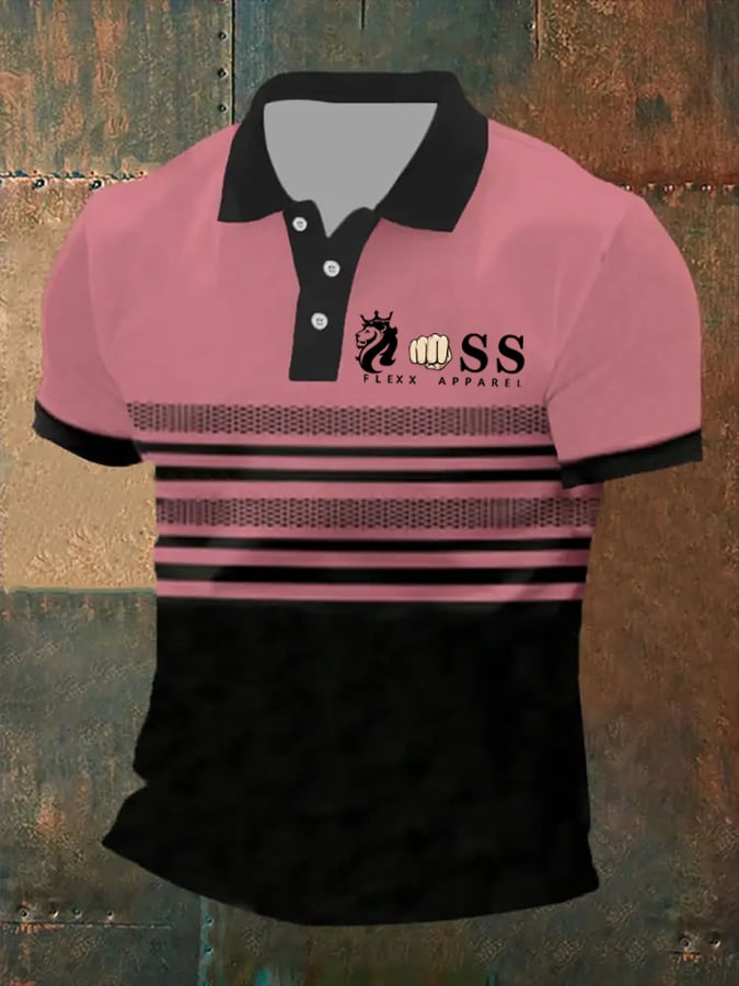 Camisa polo retro Letter estampado casual para hombre