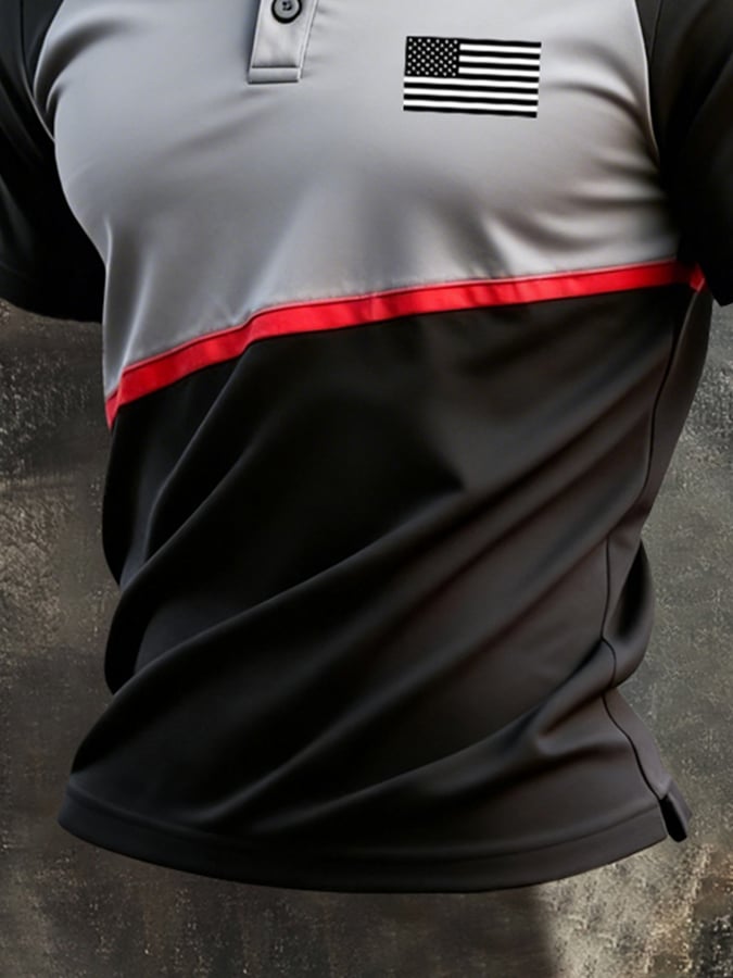 Camisa polo retro Patriotic Color-Block de manga corta para hombre