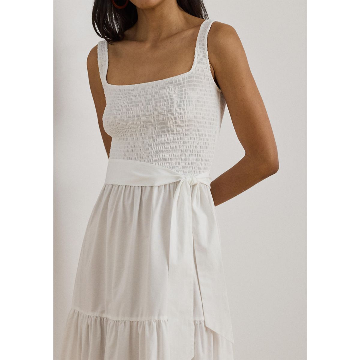Belted Jersey & Broadcloth Tiered Dress - 3