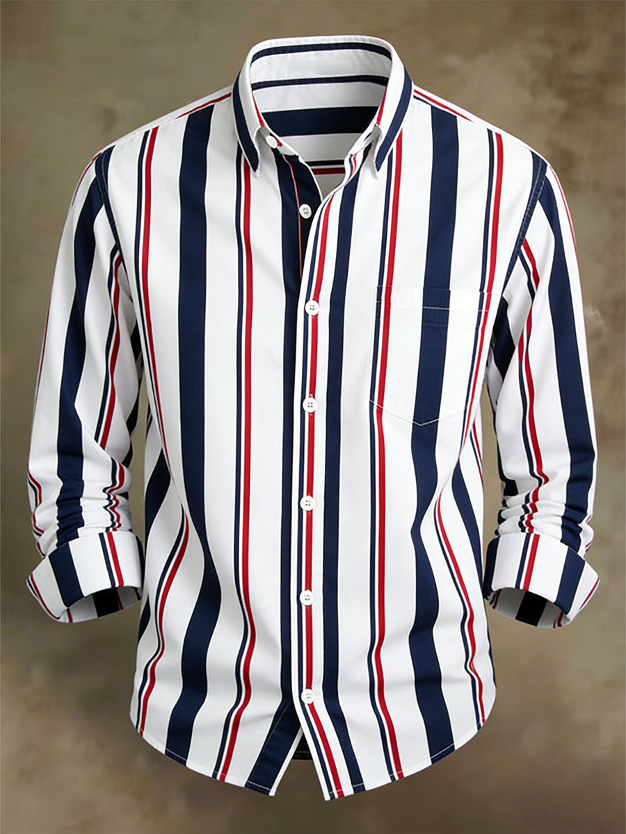 Camisa ejecutivo casual a rayas de manga larga para hombre