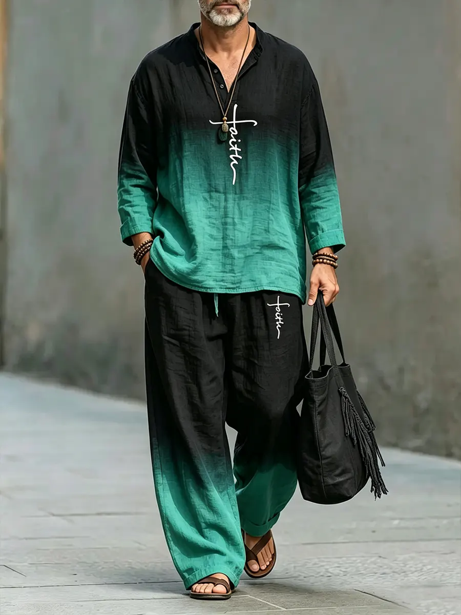 para hombre casual Gradual Faith de algodón de lino camisa Set