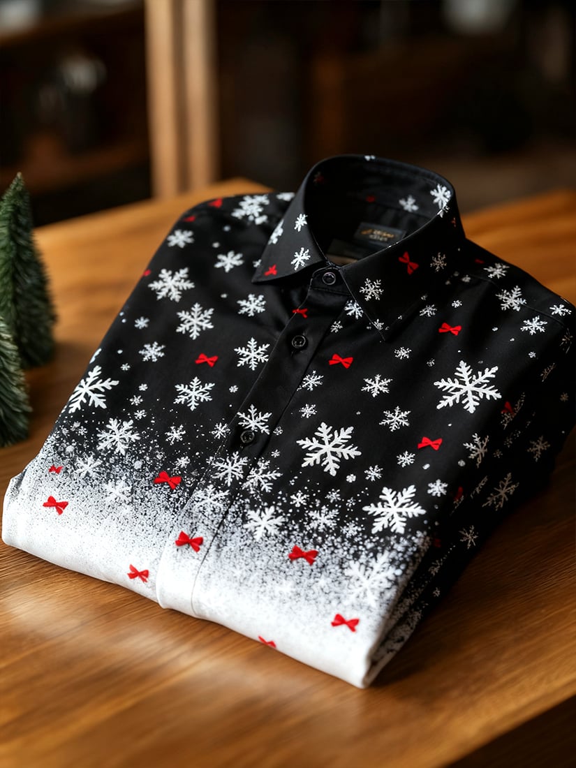 Camisa Christmas de manga larga con botones para hombre